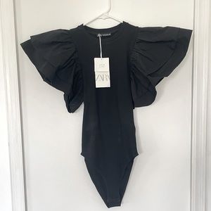 ZARA Black puff sleeve bodysuit